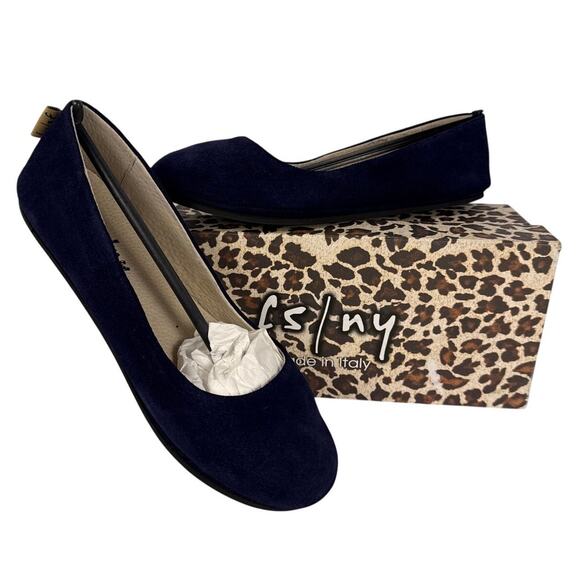 French Sole Fs/NY Sloop Flat Women's 8.5 Suede Navy Italian Slip On Round Toe - Picture 1 of 11